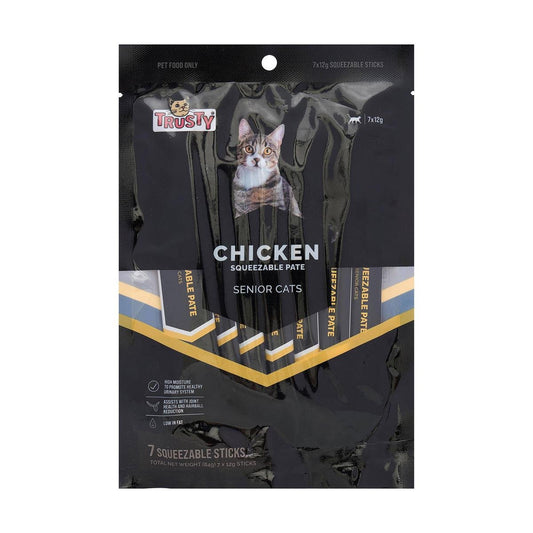 Trusty Chicken Squeezable Pate Senior Cat Treats - Pack of 7 x 12g - Joint Health - Auzzistore