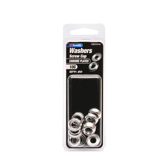 Zenith 10g Chrome Plated Screw Cup Washer 20 Pack Steel Durable - Auzzistore