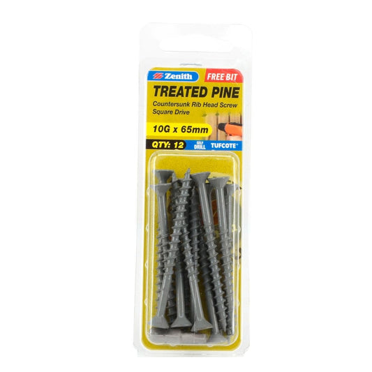 Zenith Treated Pine Screws - 10g x 65mm - Carbon Steel - Tufcote - Auzzistore