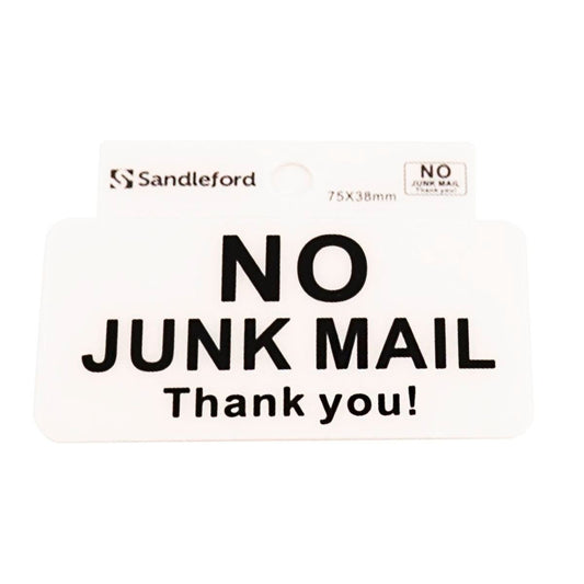 Sandleford No Junk Mail Self Adhesive Sign - 75 x 38mm - White/Red - Auzzistore