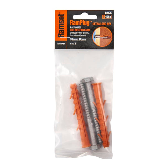Ramset Ultra Long Anchor 10 x 80mm Nylon Galvanised 2 Pack - Auzzistore