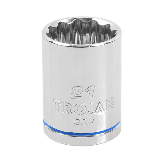 Trojan 21mm Socket 1/2" Drive - Chrome Vanadium - 12-Point Design - Durable - Auzzistore
