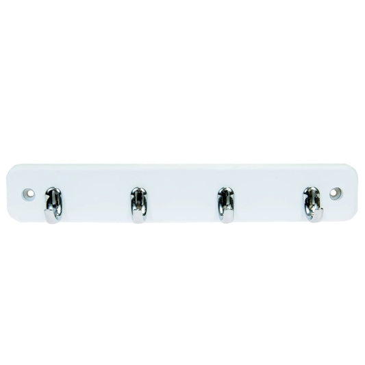 Mode Key Rack - 4 Brushed Nickel Hooks - White Board - Durable Design