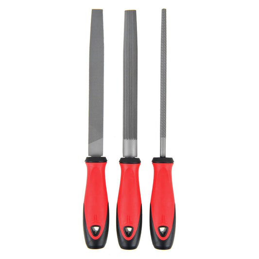 Trojan 3 Piece File Set - 200mm Flat, Half Round & Round Files - Durable Steel - Auzzistore