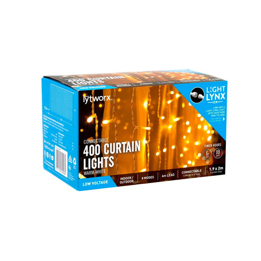 Lytworx Curtain Lights - 1.9m x 2m - Warm White - Connectable 8 Modes - Auzzistore