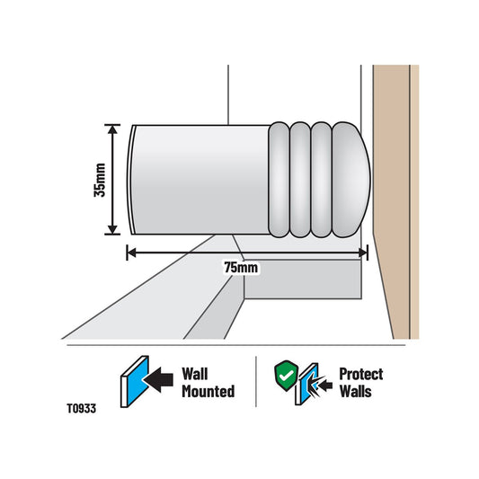Adoored Cushion Door Stop - 75mm - Plastic - Wall Mounted – view 2 - Auzzistore