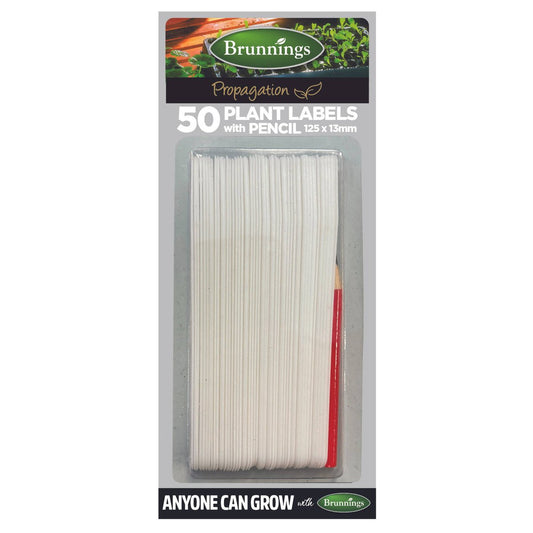 Brunnings Plant Labels with Pencil - 125 x 13mm - 50 Pack - Rot-Proof, Reusable - Auzzistore