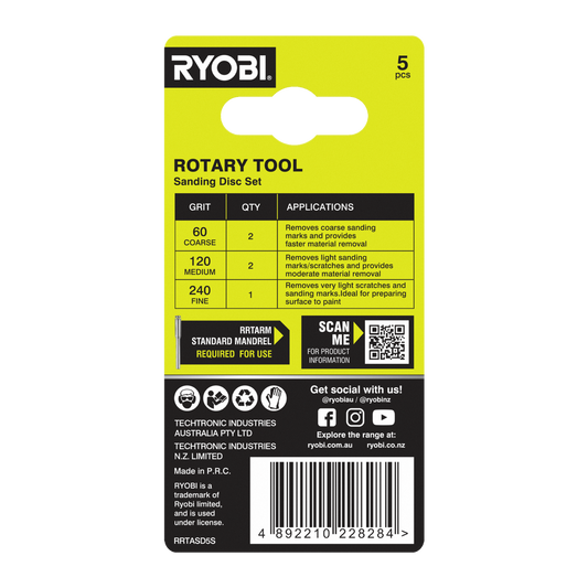 Ryobi 32mm Sanding Disc Set - 5 Piece - Aluminium Oxide - Grit 60/120/240 – view 2 - Auzzistore