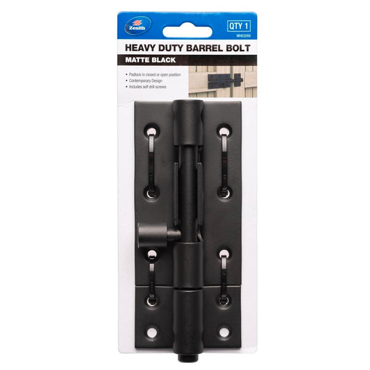 Zenith Matte Black Heavy Duty Barrel Bolt - 70mm x 25mm x 155mm - Steel - Auzzistore