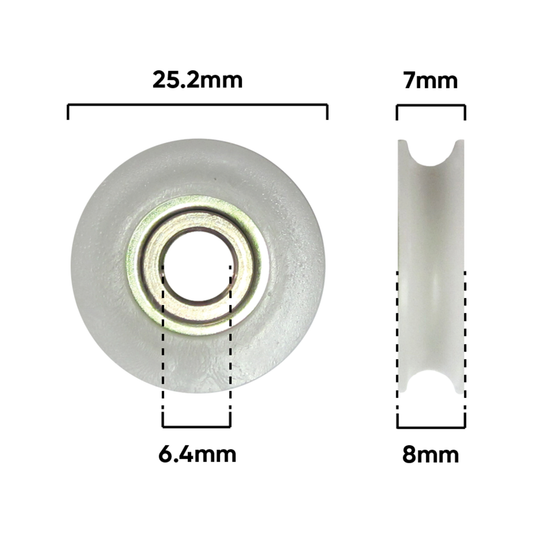 Rolltrak 25mm Acetal Concave Roller - 15kg Load - White - Durable – view 2 - Auzzistore