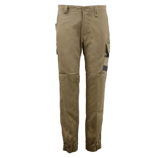 Tradie Mens Skinny Cuff Pants 102 - Khaki - 280 GSM - Flex Fabric - Cuffed Ankle - Auzzistore