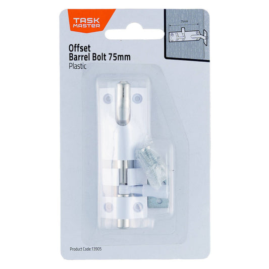 Taskmaster 75mm Plastic Offset Bolt - Light-Duty Gate Lock - 1 Pack - Auzzistore