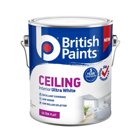 British Paints Ceiling Interior Ultra White 2L - 2.5kg - Acrylic - Excellent Coverage - Auzzistore