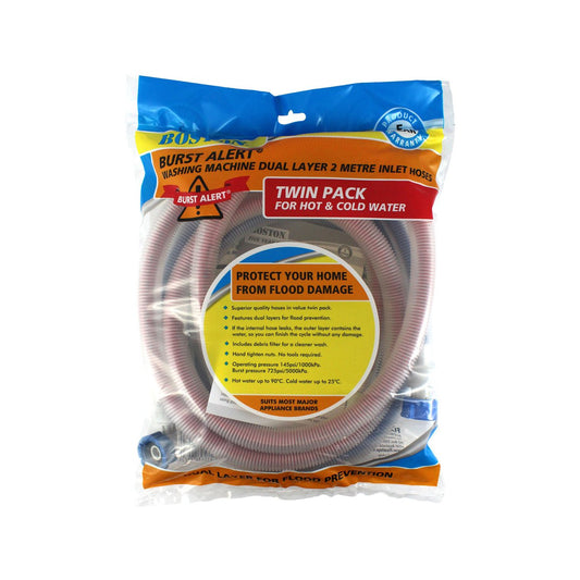 Boston 2m Burst Alert Inlet Hose Twin Pack - Washing Machine & Dishwasher - Flood Protection – view 2 - Auzzistore