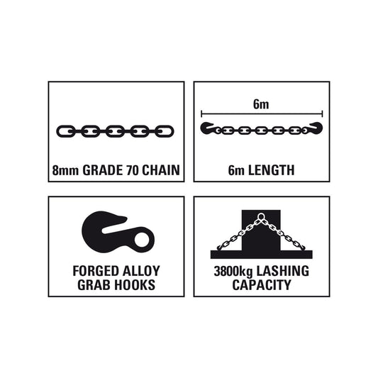 Gorilla 8mm Load Restraint Chain 6m Alloy 3800kg Capacity – view 2 - Auzzistore