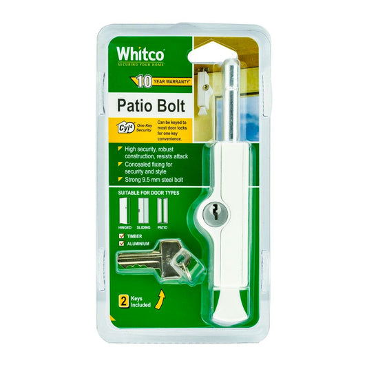 Whitco Patio Bolt - CYL4 - Solid Zinc Diecast - High Security - Auzzistore
