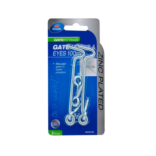 Zenith Gate Hooks and Eyes 100mm Zinc Plated 2 Pack Added Security - Auzzistore
