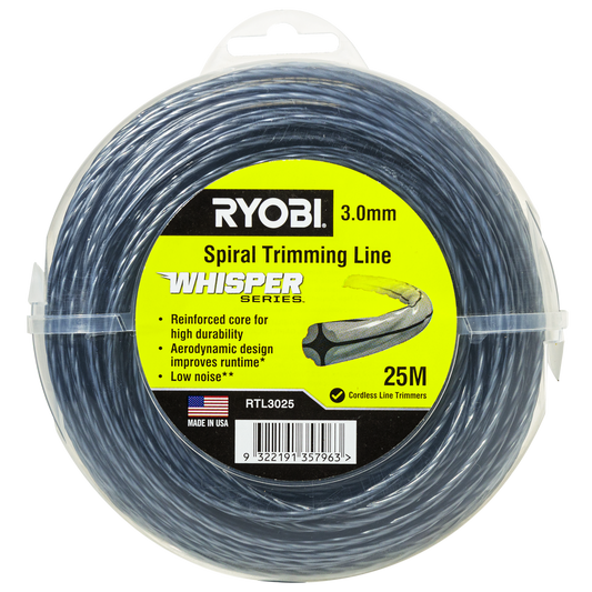 Ryobi Whisper Series Trimming Line 3mm x 25m - Durable Nylon - Green - Auzzistore