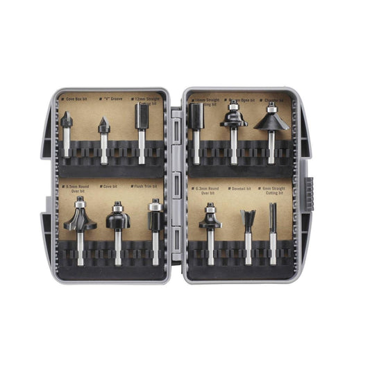 Craftright Router Bit Set - 12 Piece - Carbon Steel - Durable - Woodworking - Auzzistore