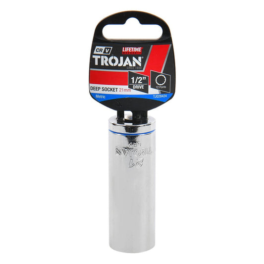 Trojan 21mm Deep Socket 1/2" Drive - Chrome Vanadium - 12-Point Design – view 2 - Auzzistore