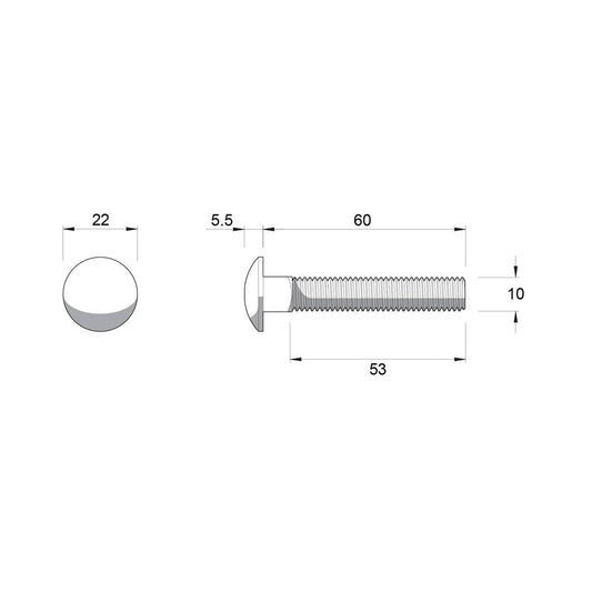 Zenith Cup Head Bolt - M10 x 60mm - Stainless Steel 304 - Rust Resistant – view 2 - Auzzistore