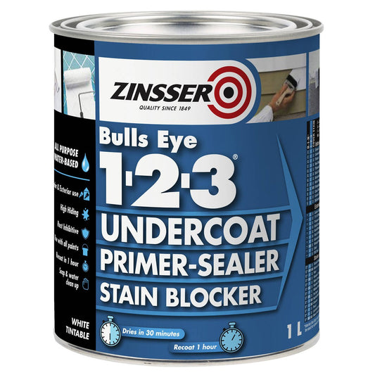 Zinsser Bulls Eye 1-2-3 Primer Sealer Stain Blocker 1L White - Auzzistore