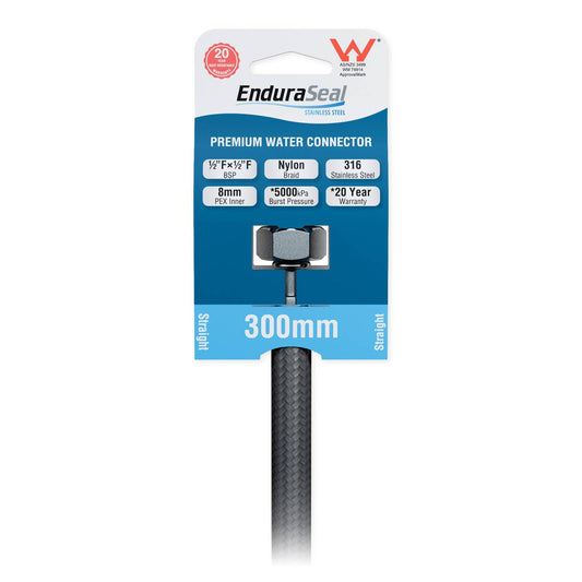 Enduraseal 300mm Silver Flexible Braided Water Connector - Durable - 1/2" BSP Fittings – view 2 - Auzzistore