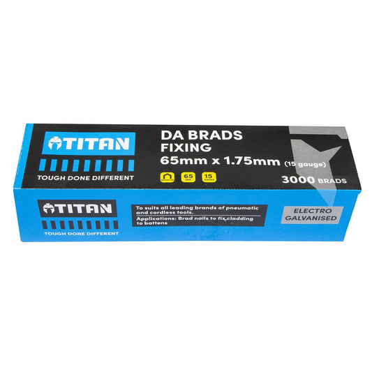 Titan 65mm 1.75mm Electro Galvanised 34° Angled Collated Nail Da Brads Pack of 3000 - Durable Fasteners for Carpentry - Auzzistore