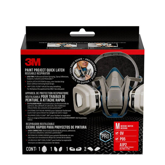 3M Painters Project Quick Latch Respirator - 1 Pair - 254mm x 244mm - Black