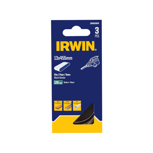 Irwin Powerfile Belt 3 Pack - 13mm - 120 Grit - Aluminium Oxide - Wood & Metal - Auzzistore