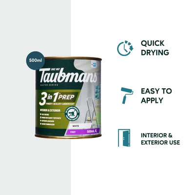 Taubmans 3 in 1 Primer Undercoat Sealer Paint 500ml - White - Fast Drying