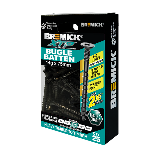 Bremick XTP Bugle Batten 14g x 75mm Black - 25 Pack - Precision T40 Drive - Auzzistore