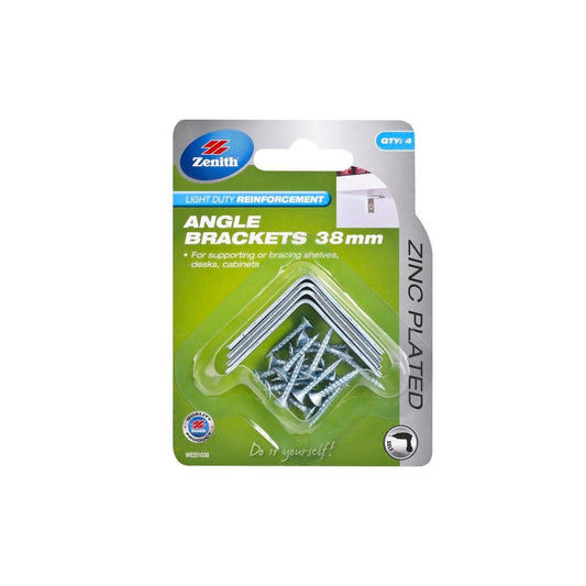 Zenith Angle Brackets - 38mm - Zinc Plated - Light Duty - 4 Pack - Auzzistore
