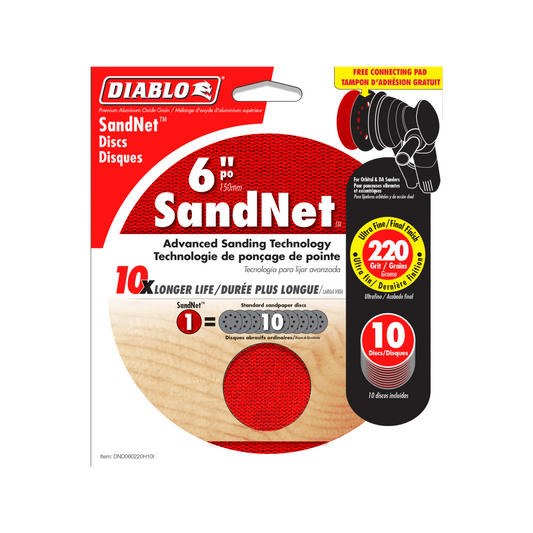 Diablo Orbital SandNet Discs - 150mm - Aluminium Oxide - 220 Grit - 10 Pack - Auzzistore