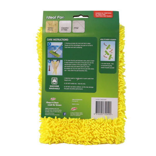 Sabco XL Total Microfibre Mop Dry Pad Refill - 193mm - Yellow - Soft On Floors