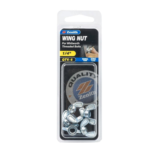 Zenith 1/4" Zinc Plated Wing Nuts – 6 Pack - Auzzistore
