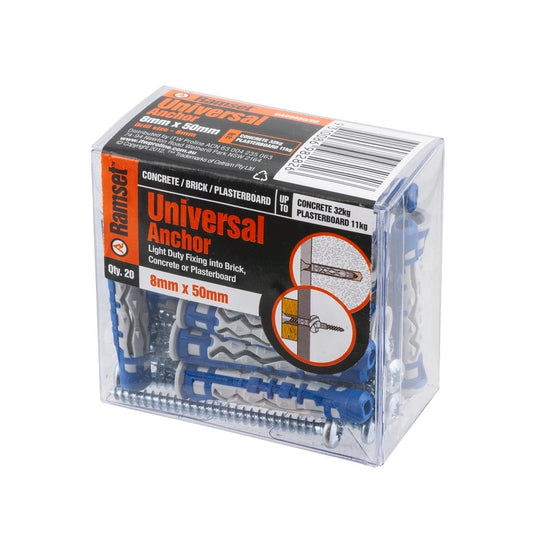 Ramset Universal Anchor 8 x 50mm 20 Pack - Grey and Blue - Auzzistore