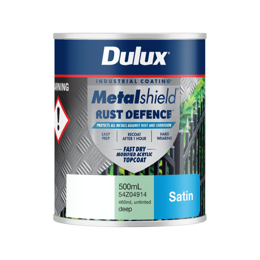 Dulux Metalshield Rust Defence Topcoat 500ml - Deep Base Satin - Fast-Drying - Auzzistore