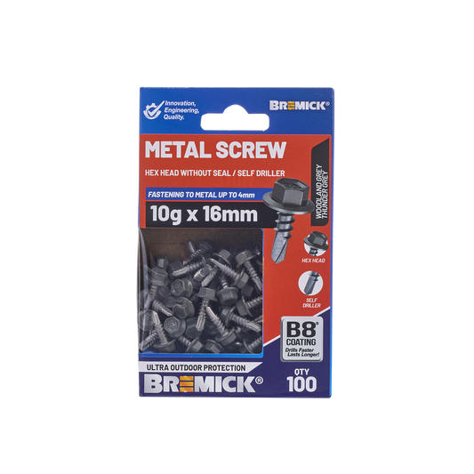 Bremick Metal Hex Screw - 10g x 16mm - B8 Coating - 100 Pack - Corrosion Resistant – view 2 - Auzzistore