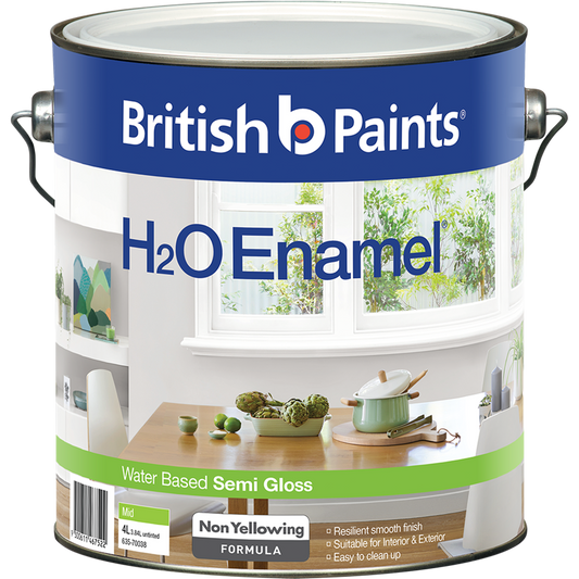 British Paints H2O Enamel - 4L - Water Based - Semi Gloss Finish - Auzzistore