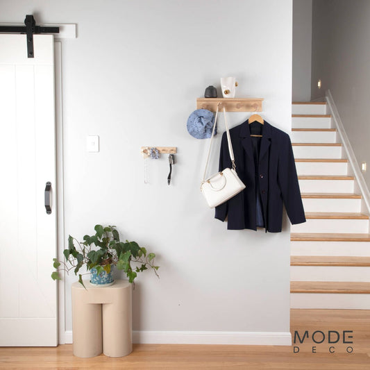 Mode 4 Timber Hooks on Pine Board with Shelf - 4 Hooks - 450mm - Natural Timber – view 2