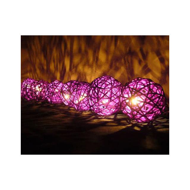 1 Set of 20 LED Cassis Purple 5cm Rattan Cane Ball Battery Powered String Lights Christmas Gift Home Wedding Party Bedroom Decoration Table Centrepiece