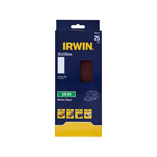 Irwin Sand Sheets 120 Grit 92 x 230mm - 25 Pack - Aluminium Oxide - Versatile - Auzzistore