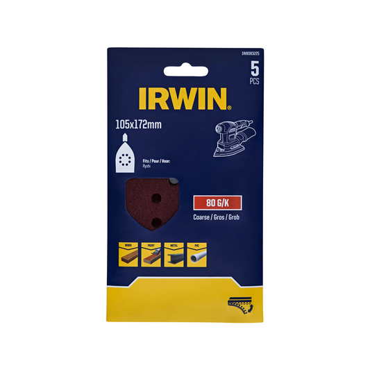 Irwin Detail Sheets 80 Grit 105 x 172mm 5 Pack - Medium Stock Removal - Auzzistore