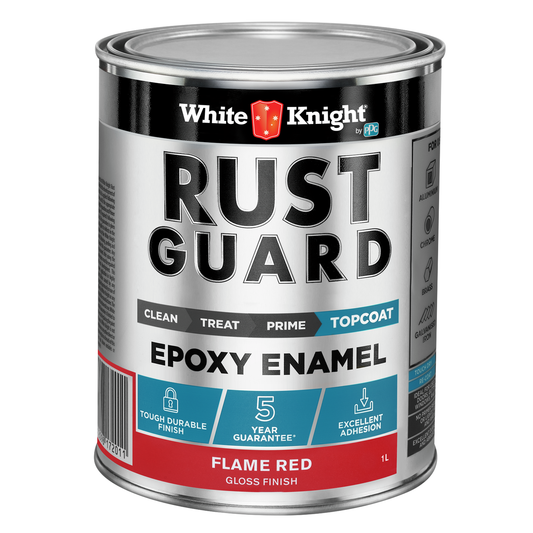 White Knight Rust Guard 1L Flame Red Gloss Epoxy Enamel Paint - UV-Resistant, Durable Coating - Auzzistore