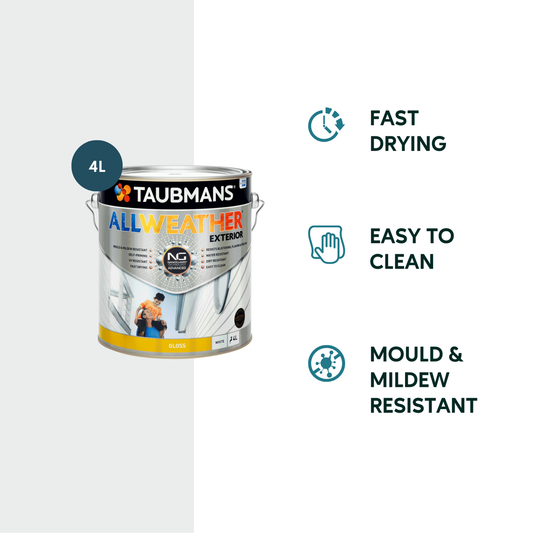 Taubmans 4L White Gloss All Weather Exterior Paint - Water Based - Mould Resistant – view 2 - Auzzistore