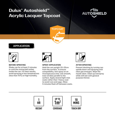 Dulux 340g Black Gloss Autoshield Acrylic Lacquer Spray Paint - Fast-Drying, High-Gloss Finish