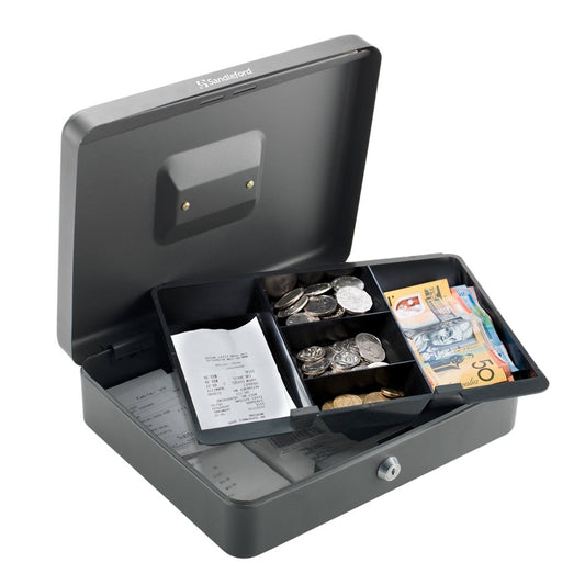Sandleford 300mm Black Xlarge Cash Box - Key Lockable - Portable - Durable – view 2 - Auzzistore