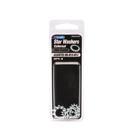 Zenith Assorted External Star Washer 6 Pack - M8 M10 M12 - Zinc Plated - Auzzistore