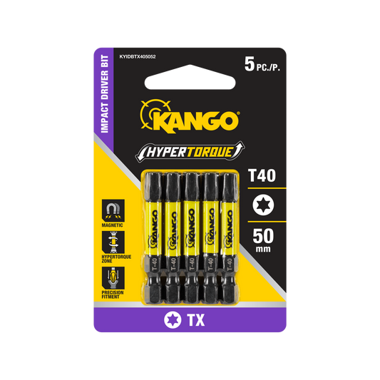 Kango 50mm TX40 HyperTorque Impact Driver Bit 5 Pack - High Torque - Magnetic Tip - Auzzistore